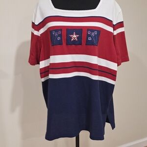 Alfred Dunner Red, White, and Blue Short Sleeve Tee